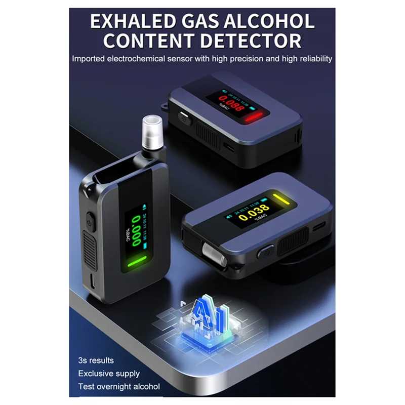 

A43F-New D1000 Portable Electrochemical Alcohol Tester Voice Report Blowing Drunk Driving Alcohol Tester Alcohol Meter
