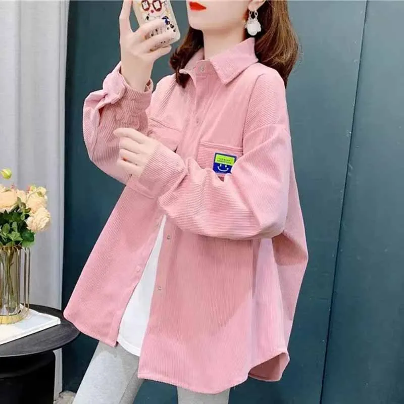 

Spring Autumn New Women Fashion Versatile Corduroy Cardigan Blouse Coat Tops Female Korean Loose Fit Long Sleeved Shirts Jacket