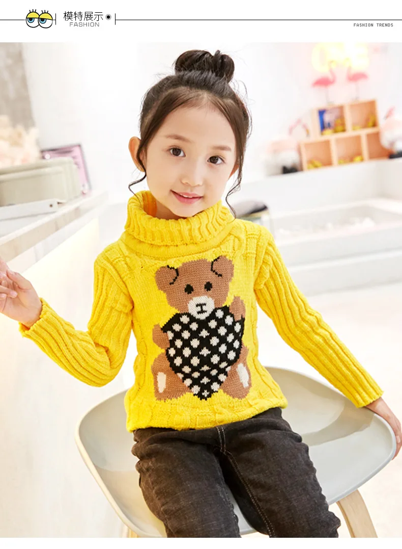 2024 Winter Boys Girls Sweater Thick Knitted Bottoming Turtleneck Shirts Solid High Collar Pullover Toddler Children Clothing