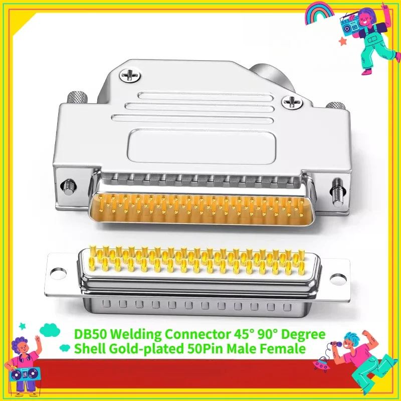 1PCS DB50 Welding Connector 45° 90° Degree Shell Gold-plated 50Pin Male Female Servo Plug Industrial Grade DB 50 Soldering Joint