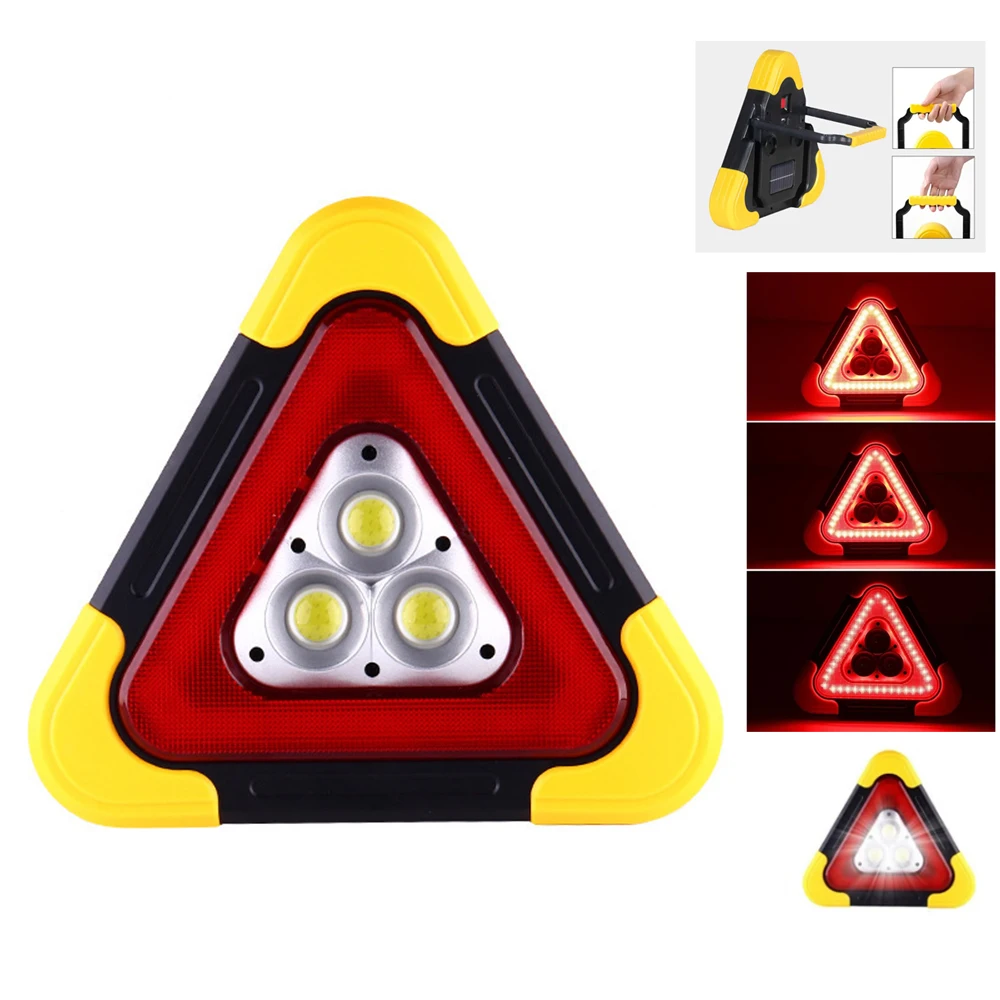 Solar Emergency Triangular Roadside Warning Light USB Super Bright LED Work Lights for Car Repairing Camping Hiking Hunting