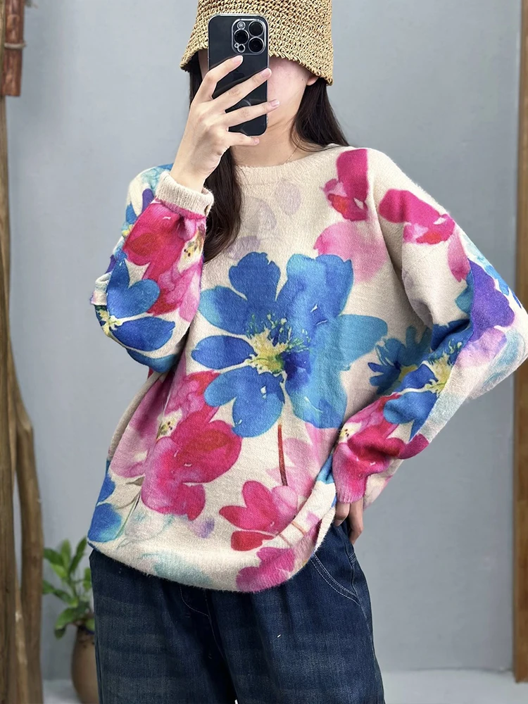 Max LuLu 2023 Fashion Loose Warm Pullover Winter Womens Printed Luxury Oversized Sweaters Ladies Classic Casual Floral Jumpers