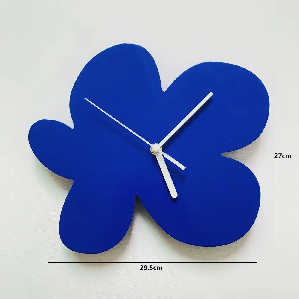 Nordic Style Pink Klein Blue Flower Clock Model Room Home Bedroom Wall Hanging Decoration Silent MDF Board Clocks Watch