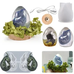 2pac 3D dragon egg silicone casting mold and lamp holder, DIY crystal lava dragon egg epoxy resin home decoration mold