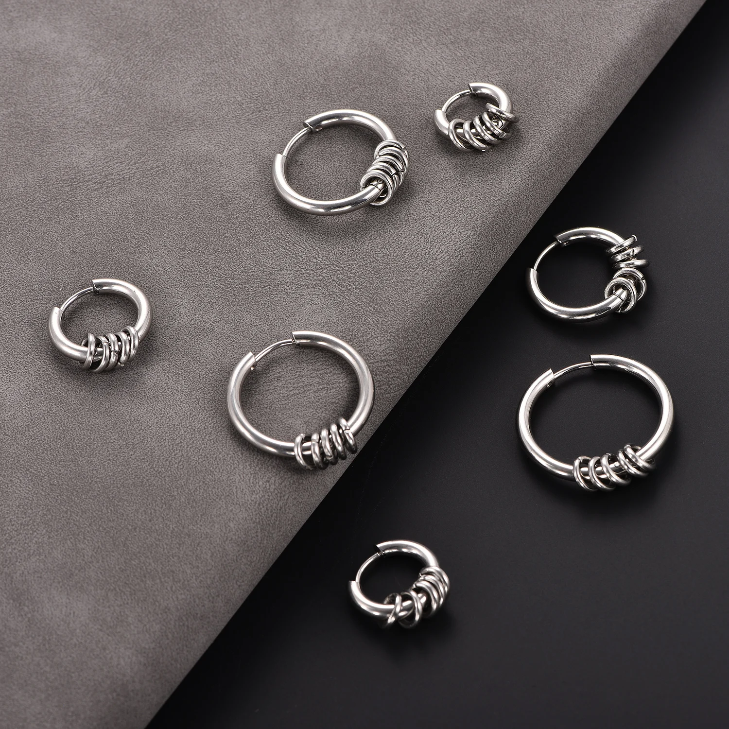 1 Paar Punk-Ohrringe aus Edelstahl, wasserdicht, kleine runde Metallkugel-Ohrklemmen, Rock-Hip-Hop-Unisex-Schmuck – Detail 1