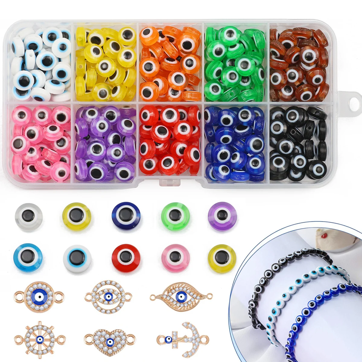 8mm 10-colors Boxed Fish Eye Loose Spacer Beads Kit For Jewelry Making DIY Handmade Bracelets Earrings Pendants Accessories