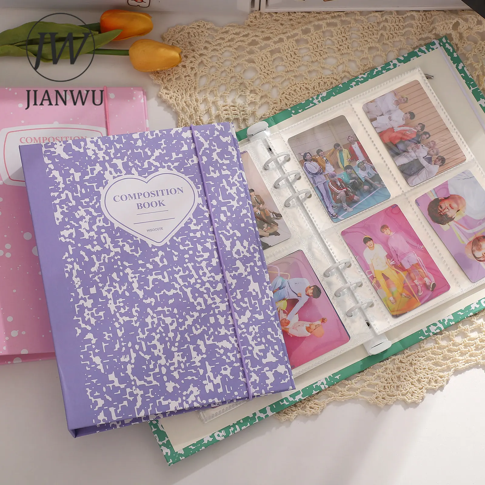 JIANWU A5 Hard Shell Photo Album 6 fori libro a fogli mobili sacchetto di immagazzinaggio raccoglitore trasparente creativo fai da te Journal Decor