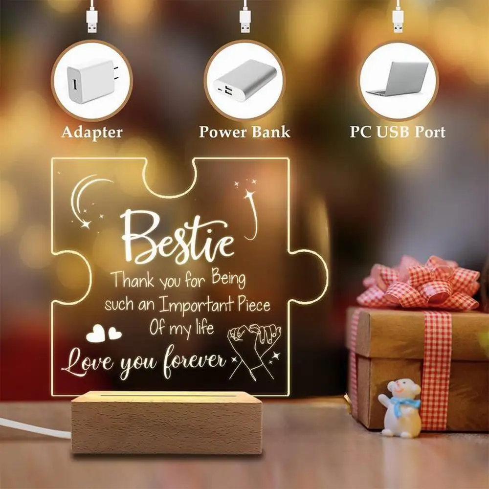 Accessori fotografici con decorazioni luminose in acrilico da 1 pezzo, base USB, regalo per amiche, regalo per amicizia in ufficio