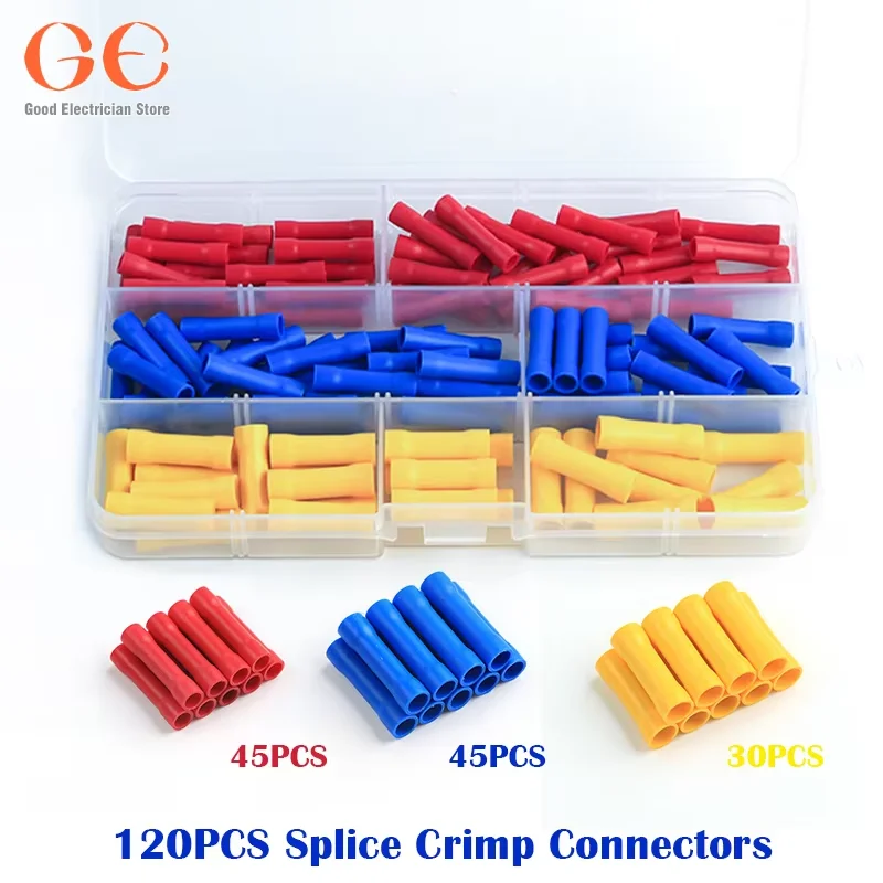 120PCS Splice Crimp Connectors Insulated Durable PVC Electrical Wire Terminal BV2 BV5.5 BV1.25 Three Colours For Home Tool