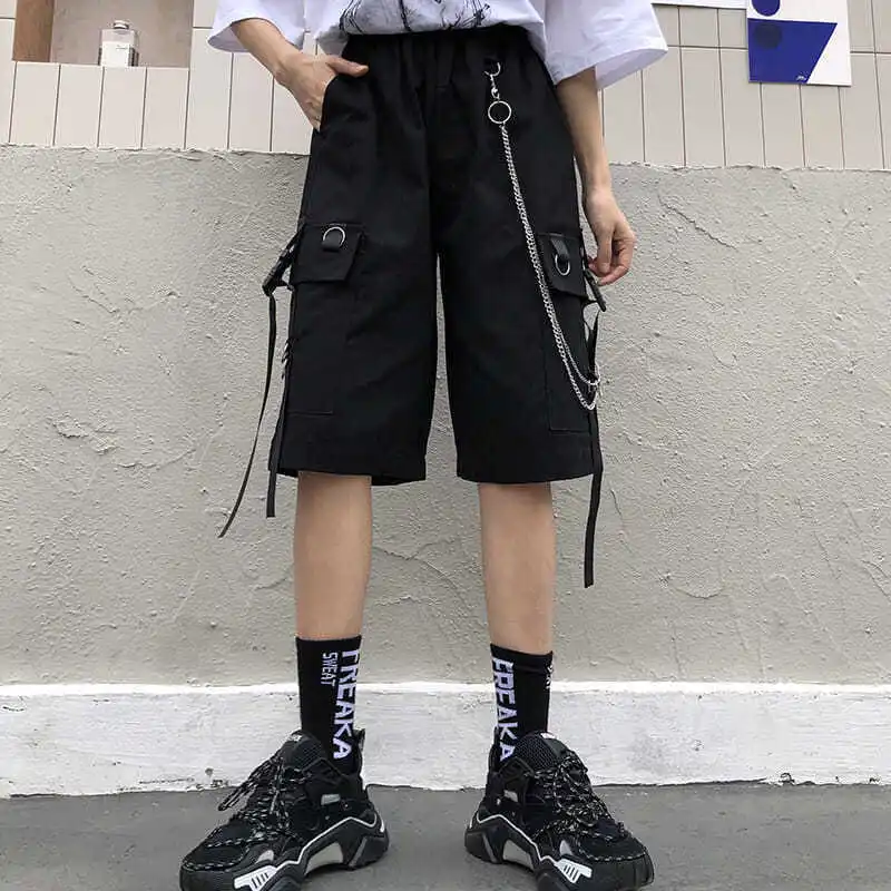 

Streetwear Womens Shorts Ribbons High Waist Short Harajuku Nice Summer Black Wide Leg Cargo Women's Shorts Female Solid Trousers