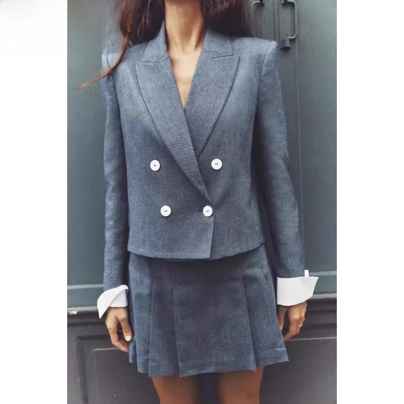 

Summer 2024 New Women's Suit Jaet ort Double-breasted 2322769 Tassel Loose Fit Long Sve Pure Color Faion Ladies' Wear