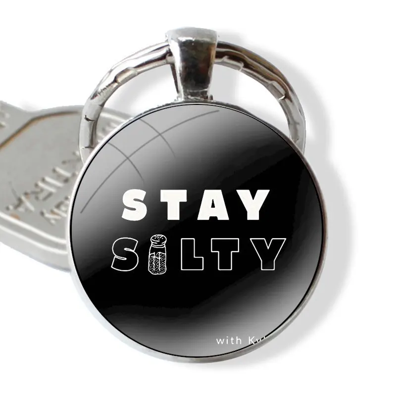 Stay Salty Keychain Handmade Glass Cabochon Key Ring Holder Pendant Key Chains