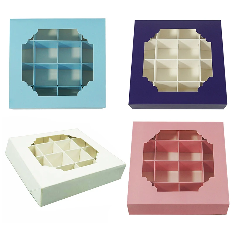 Party Cupcake Boxes Empty 16 Grids Gift Candy Boxes Inserts Clear Window and Divider for Chocolate Cake Packaging Boxes