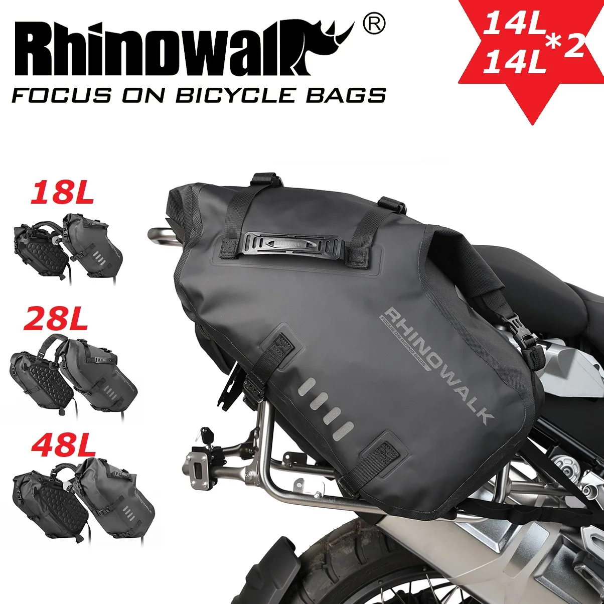 Rhinowalk Motorcycle Bag 18L/28L/48L 2PCS 100% Waterproof Motorcycle Pannier Bag Universal Fit Motorbike Motorbike Heat shield