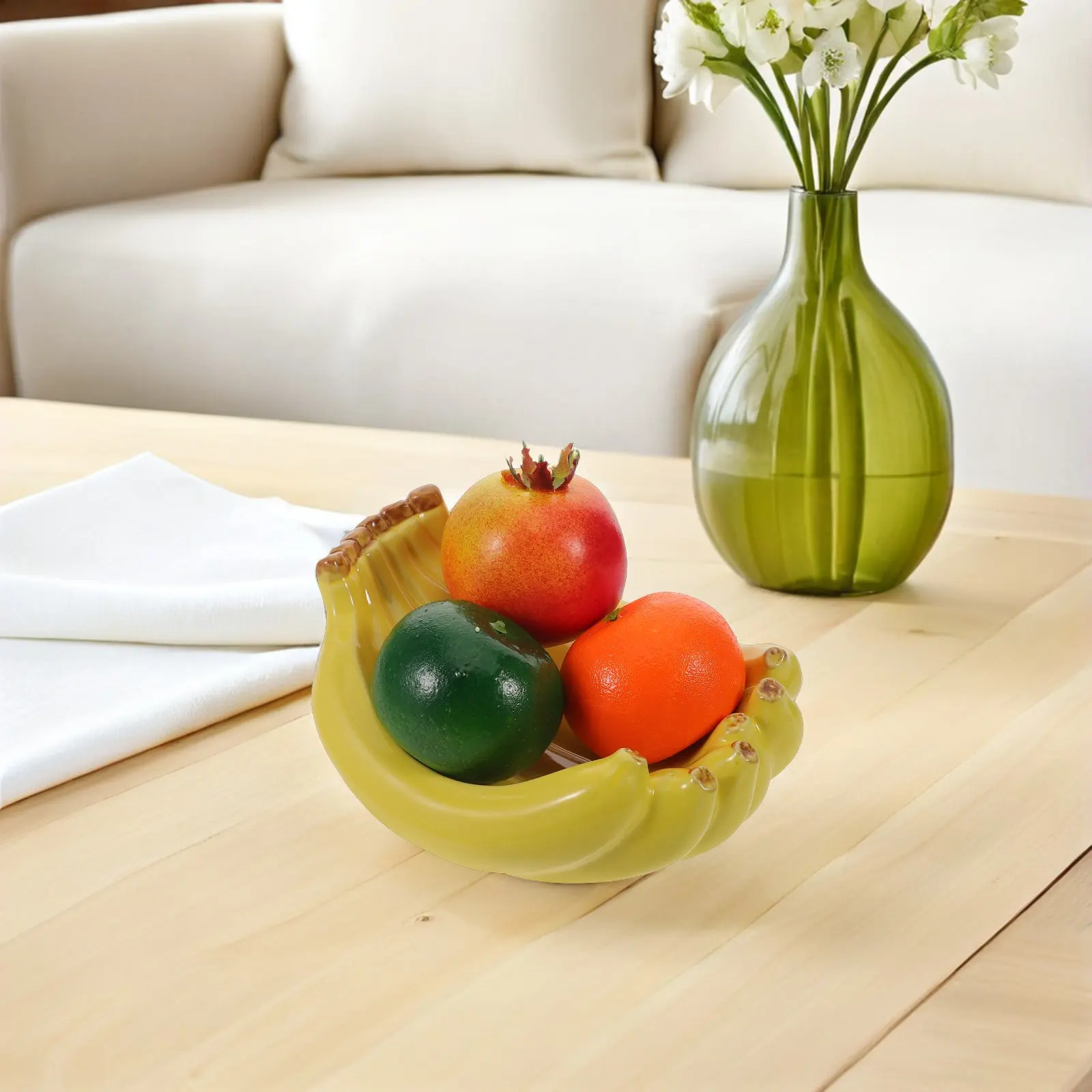 Ceramic Banana Fruit Bowl Realistic Tropical Kitchen Decor Countertop Fruit Holder Serving Snack Candy Tray