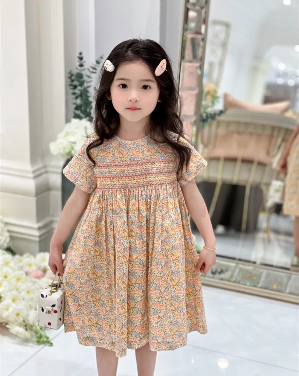 

summer dress kids girl clothes French style classic farmer dress Hand embroidered high-quality printed dress