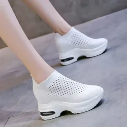 Zapatillas de deporte informales transpirables para mujer, zapatos de plataforma cómodos, vulcanizados, ligeros, sin cordones