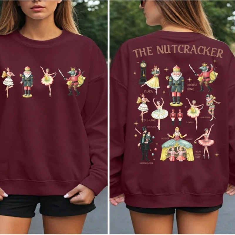 Feliz natal quebra-nozes ballet vibrações de natal moletom temporada de inverno moletom térmico manga longa agasalho feminino pulôver