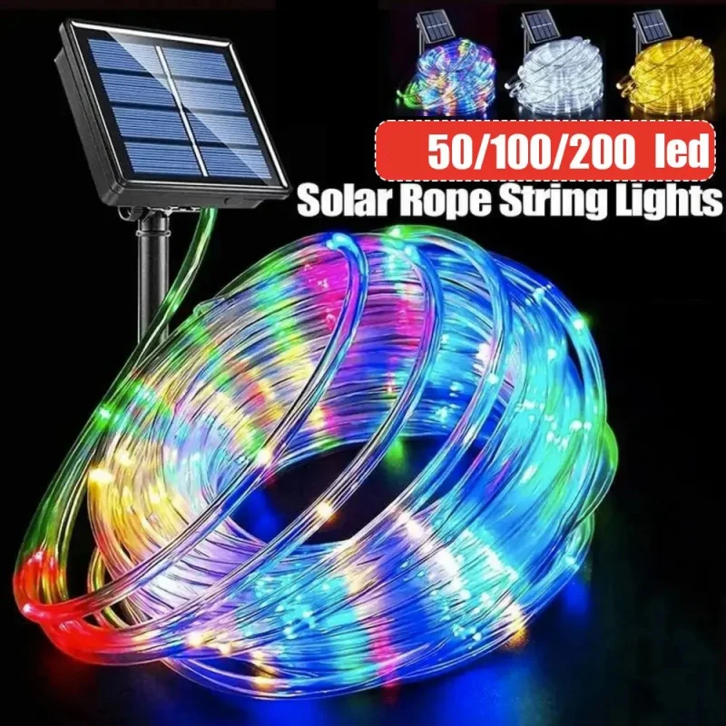 Outdoor Solar Tube Rope Led Light Garden Christmas Decoration Fairy String Light 50/100/200LED Outdoor Wedding Party Led Lamp