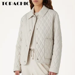 8.12 TOPACHIC Women Classic Fashion Double-side Wear Quilted Argyle Plaid Parkas Coat Woolen Lapel Spliced Big Pocket Jacket