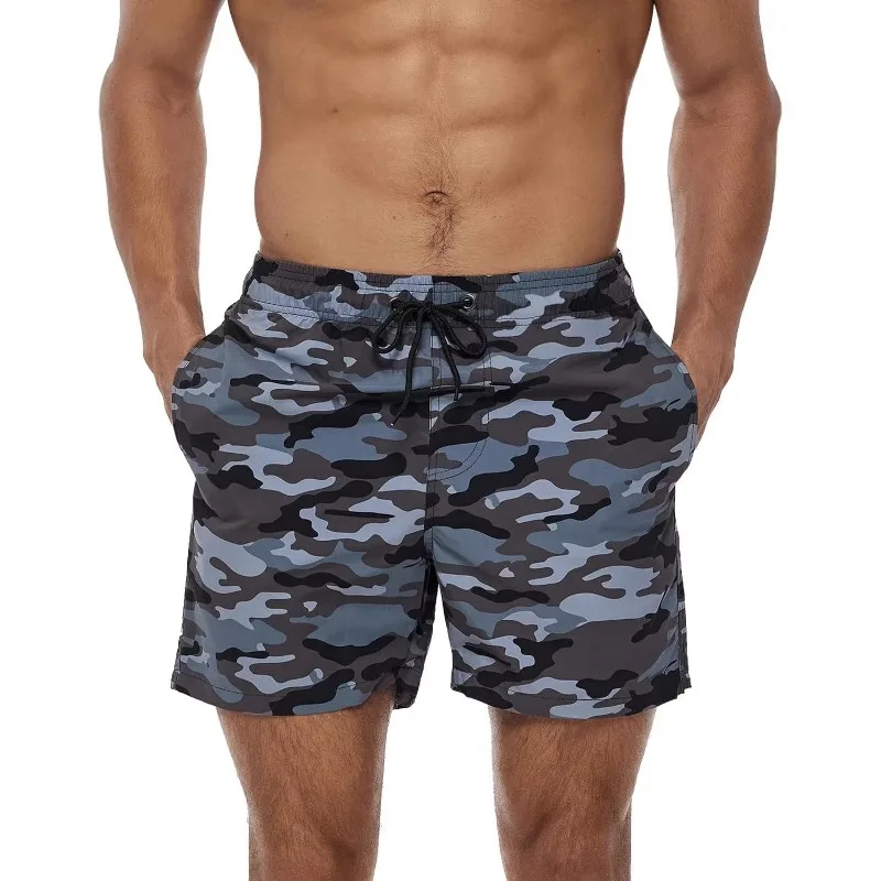 

Men's Camo Print Beach Shorts 3D Digital Print Elastic Drawstring Knee Length Sporty Swim Trunks Summer