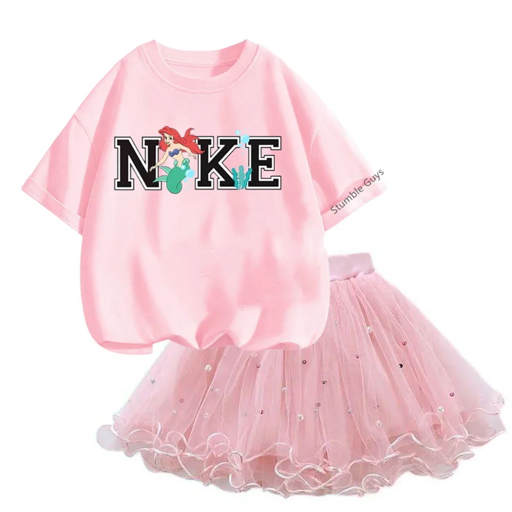 3-14y Girls Minnie Mouse T Shirt & Tutu Mesh Skirt 2pcs Clothes Kids Outfits Pretty Little Baby Dress Fashion Teen Tshirt Set