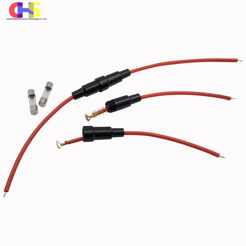5PCS 20AWG/22AWG Wire Cable 5*20mm Glass Fuse Holder With 5x20MM 250V 0.2A 0.5A 1A 2A 3A 5A 6A 7A 8A 10A 15A Tube Glass Fuses