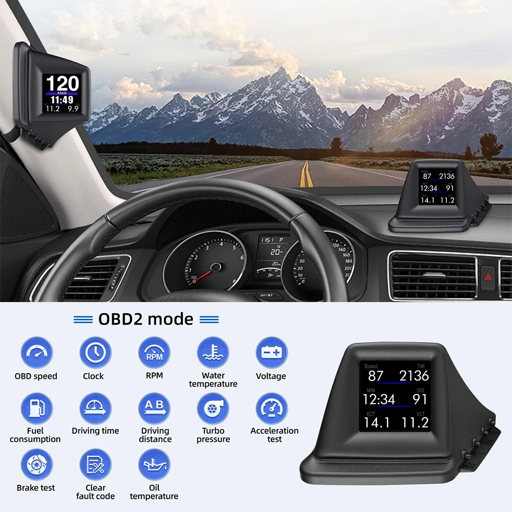 OBD2+GPS New Multi-function HUD Gadget On-board Computer A-pillar Trim Install RPM Turbo Oil Pressure Water Temp GPS Speedometer