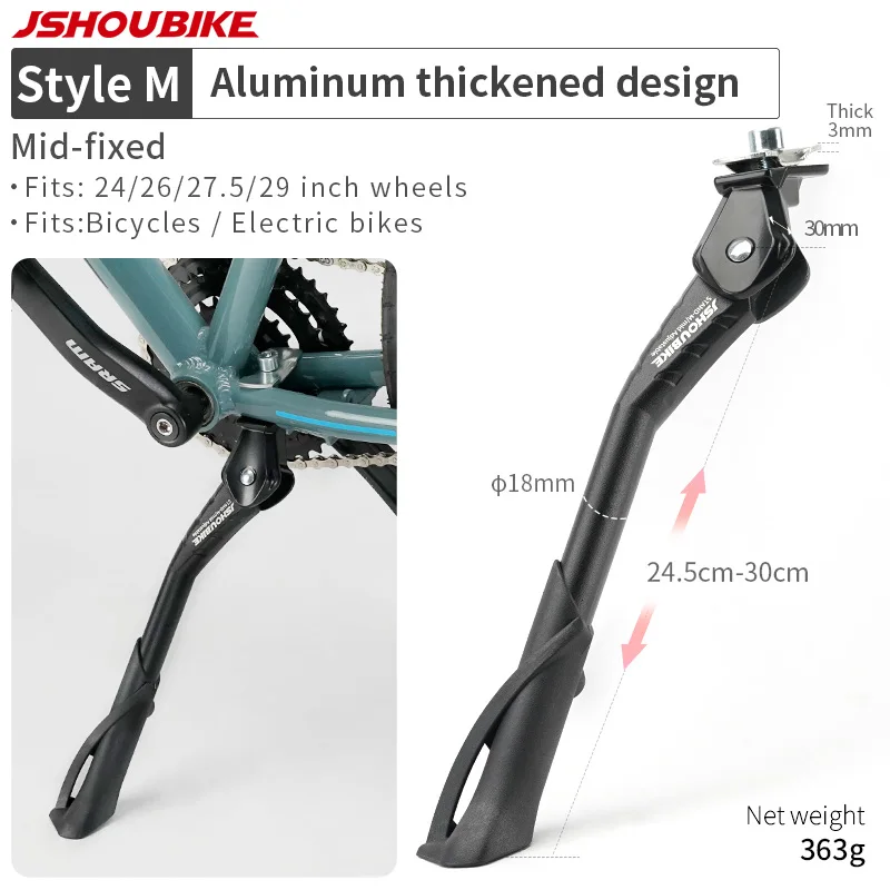 JSHOUBIKE Verstelbare Fietsstandaard Aluminium MTB/Sneeuw/Vouwfiets/Elektrisch Voertuig Fiets Zijvoetsteun 24-29 Inch