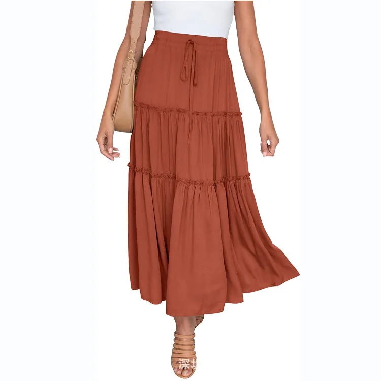 In the 2023 women's tall waist skirt Bohemian type fold A elegant skirts