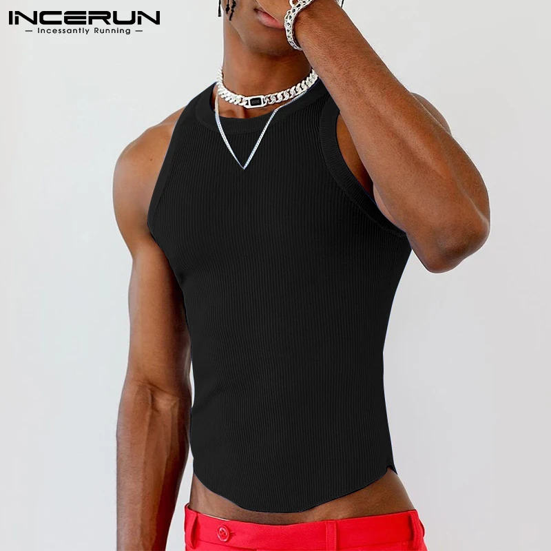 INCERUN Solid Color Men Tank Tops Round Neck Sleeveless Streetwear 2024 Summer Casual Vests Fitness Fashion Men Clothing S-5XL