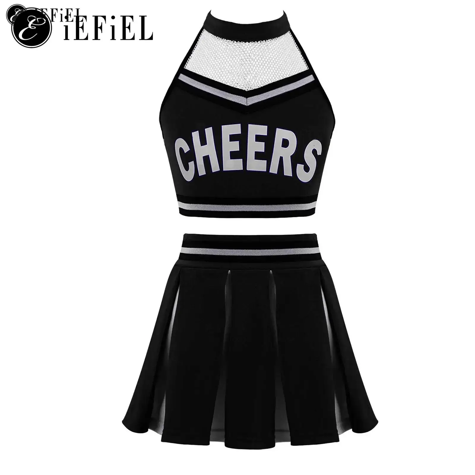 Conjuntos de baile de uniforme de Cheer Leader para Niñas Grandes, Top corto Halter con minifaldas plisadas, vestido de baile de fútbol para bebé de escuela secundaria para escenario