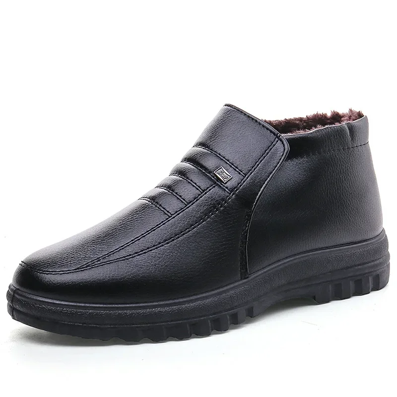 Winter Waterdichte Heren Casual Leren Schoenen Flanellen Hoge Top Slip-On Warme Winter Schoenen Voor Heren Werkschoenen 2024