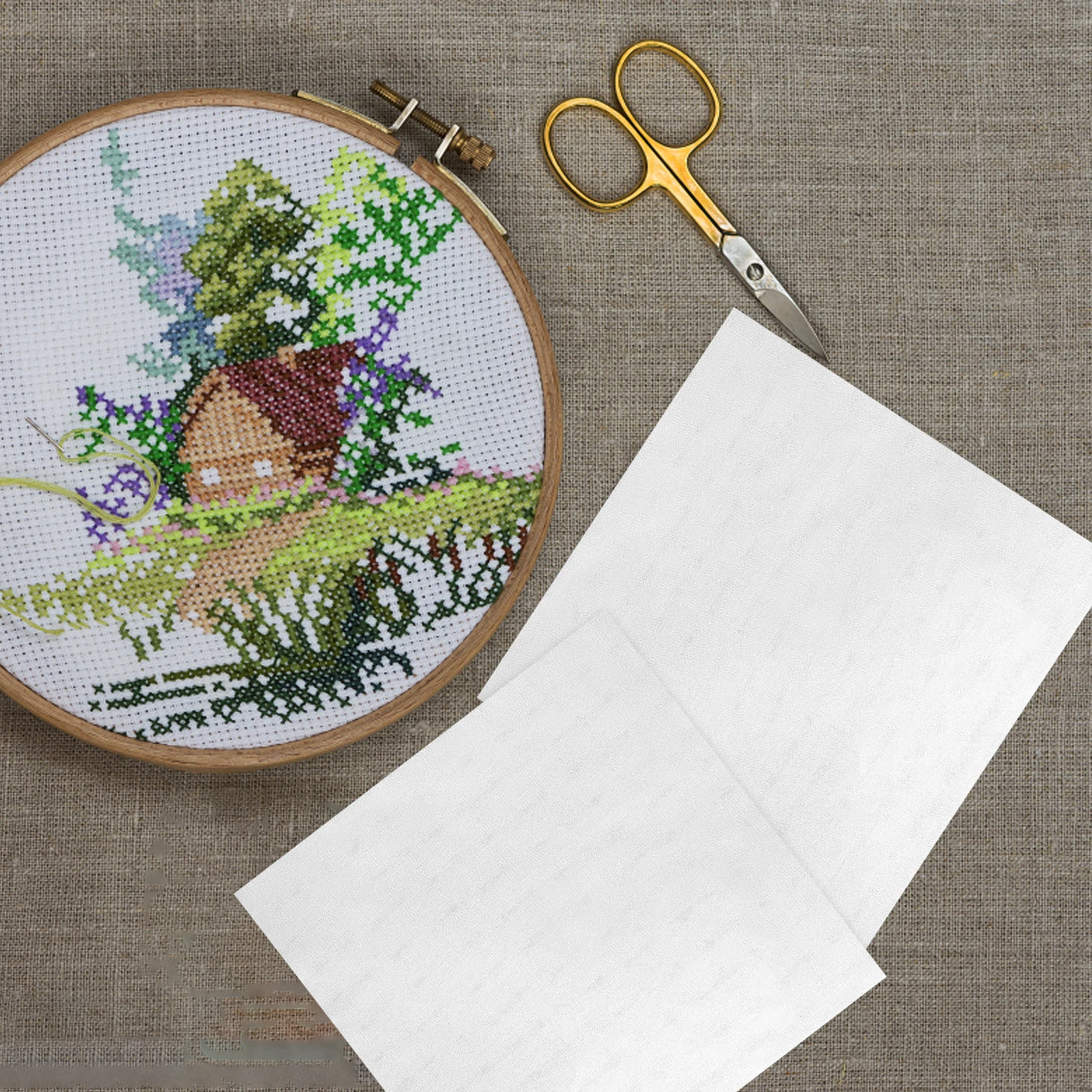 

12 Sheets Cross Stitch Embroidery Cloth Linen Fabric Cotton Squares White Patch Material