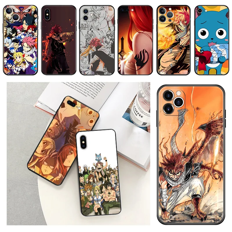 Phone Case For iphone 16Plus XR XSMax 15 14 13 12 11 16 Pro Max Mini 7 8 Plus Anime Fairy Tail Cute Black Soft Protective Cover