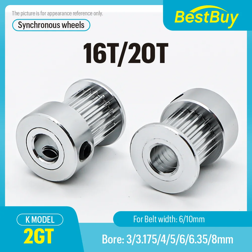 

2GT Timing Pulley 16T/20T Bore3/3.175 /4/5/6/6.35/8mm Belt Width 6/10mm 3D Printer GT2 Timing Belt Pulley