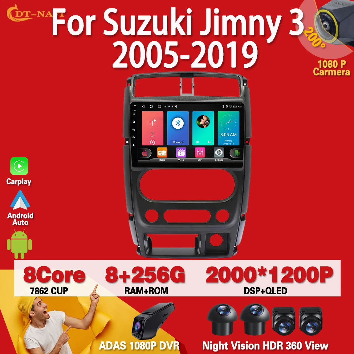

Автомобильный радиоприемник carplay, Android 13, для Suzuki Jimny 3 2005-2019, мультимедийный видеоплеер, навигация GPS, № 2 din, DVD, 4G, Wi-Fi, BT, QLET