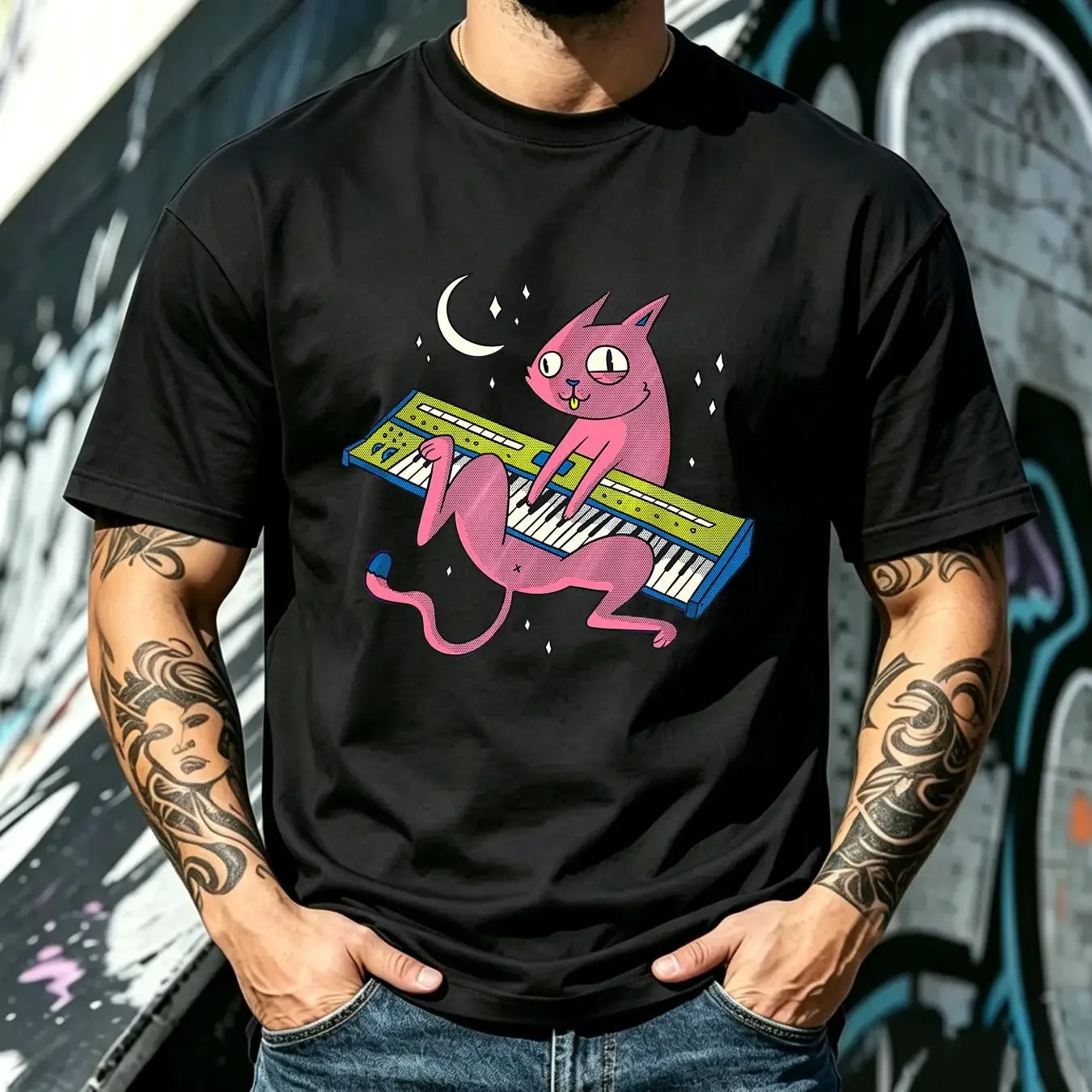 washed T Shirt Analog Synth Cat Retro Synthesizer Music Producer Funny Size S 5XL vintage Washed homme streetwear Comfortable