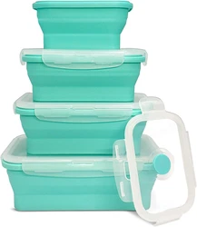 Collapsible Silicone Food Storage Container Set with Lids Microwaveable Freezer Dishwasher Safe BPA Free SiliconeBento Lunch Box