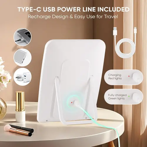 Imagen 2 del producto Espejo de maquillaje recargable compacto LED con iluminación de 3 colores, pantalla táctil regulable, espejo cosmético iluminado para viajes y mesa