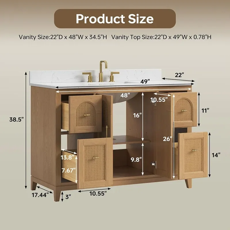 48 Inch Bathroom Vanity with Sink Fully Assembled Light Oak