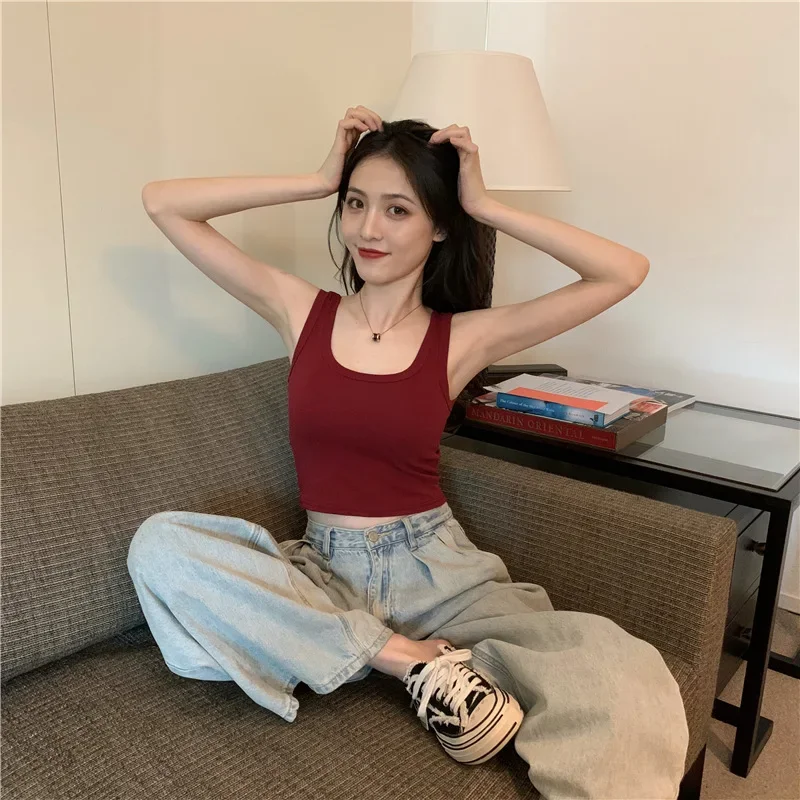 Summer Women's Short Crop Top with Exposed Navel, Bottom, Small Suspender, I-shaped Vest, Fashionable Interior, Sleeveless Top