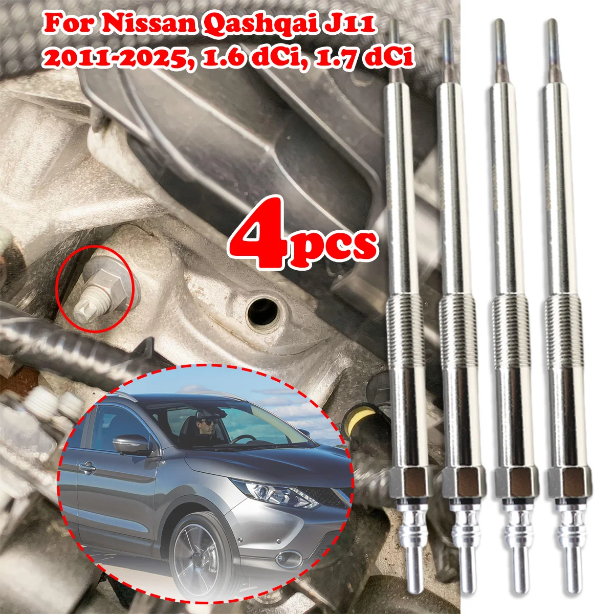 

4PC For Nissan Qashqai J11 2011-2025 1.6 1.7 dCi Diesel Heater Nickel Plating Glow Plugs 4.5V Car Replacement parts 6221590001