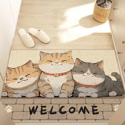 Kawai Door Mat Carpet Cute Lazy Three Cats Paw Print Pattern Non Slip Print Entryway Rug for Badroom Living Room Home Decoration