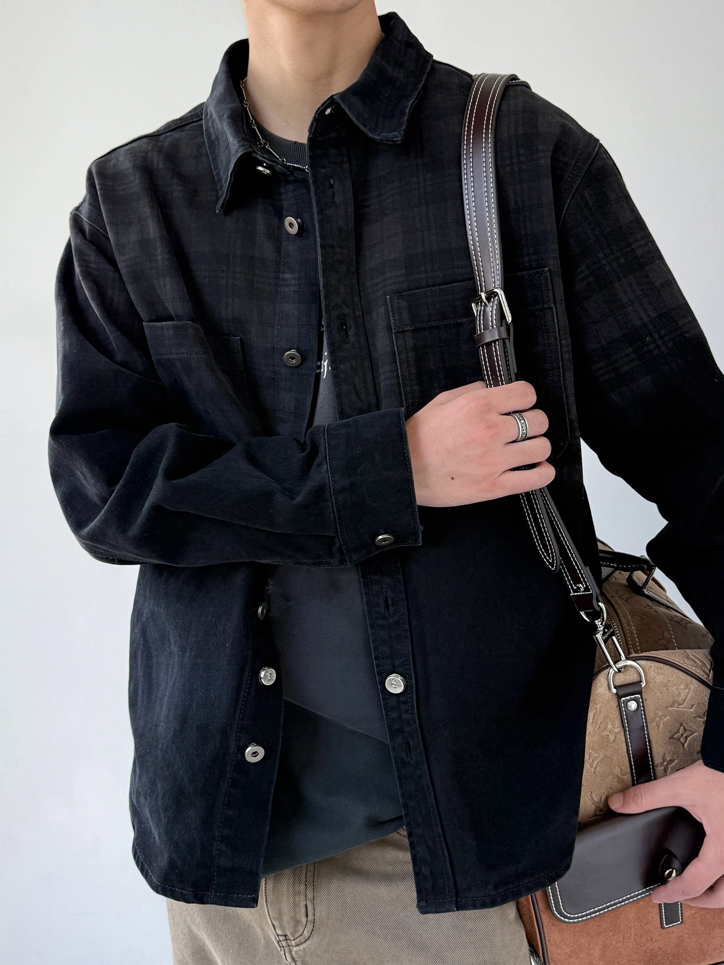 Mens Plaid Shirt Lyocell Cotton Long Sleeve Loose Workwear Casual Trendy High Quality Denim Loose Comfortable Spring Autumn