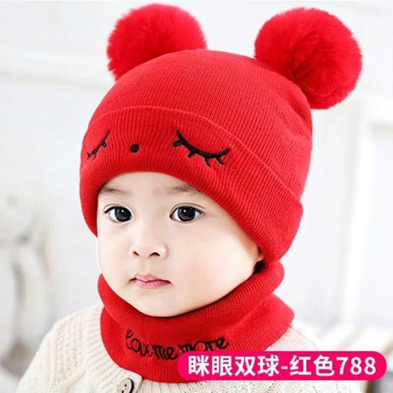 

INS 2Pcs/Set Children's Hat with Scarf Winter Thicken Warm Woolen Hat Ball Knitted Hat Kids Christmas Gifts Baby New Year Gifts