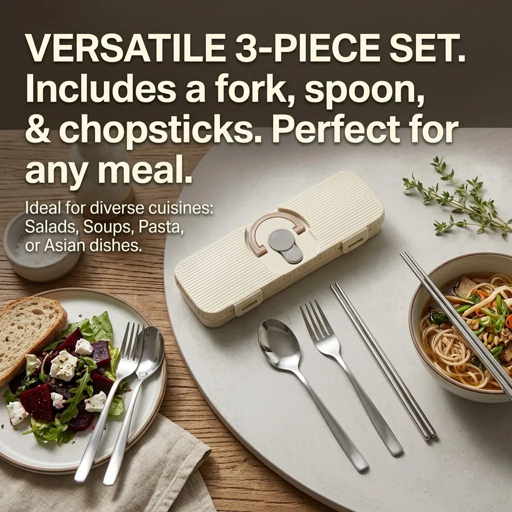 Portable Stainless Steel Cutlery Case Reusable Spoon Fork Chopsticks Camping School Travel Tableware Silverware Utensils Set - view 6