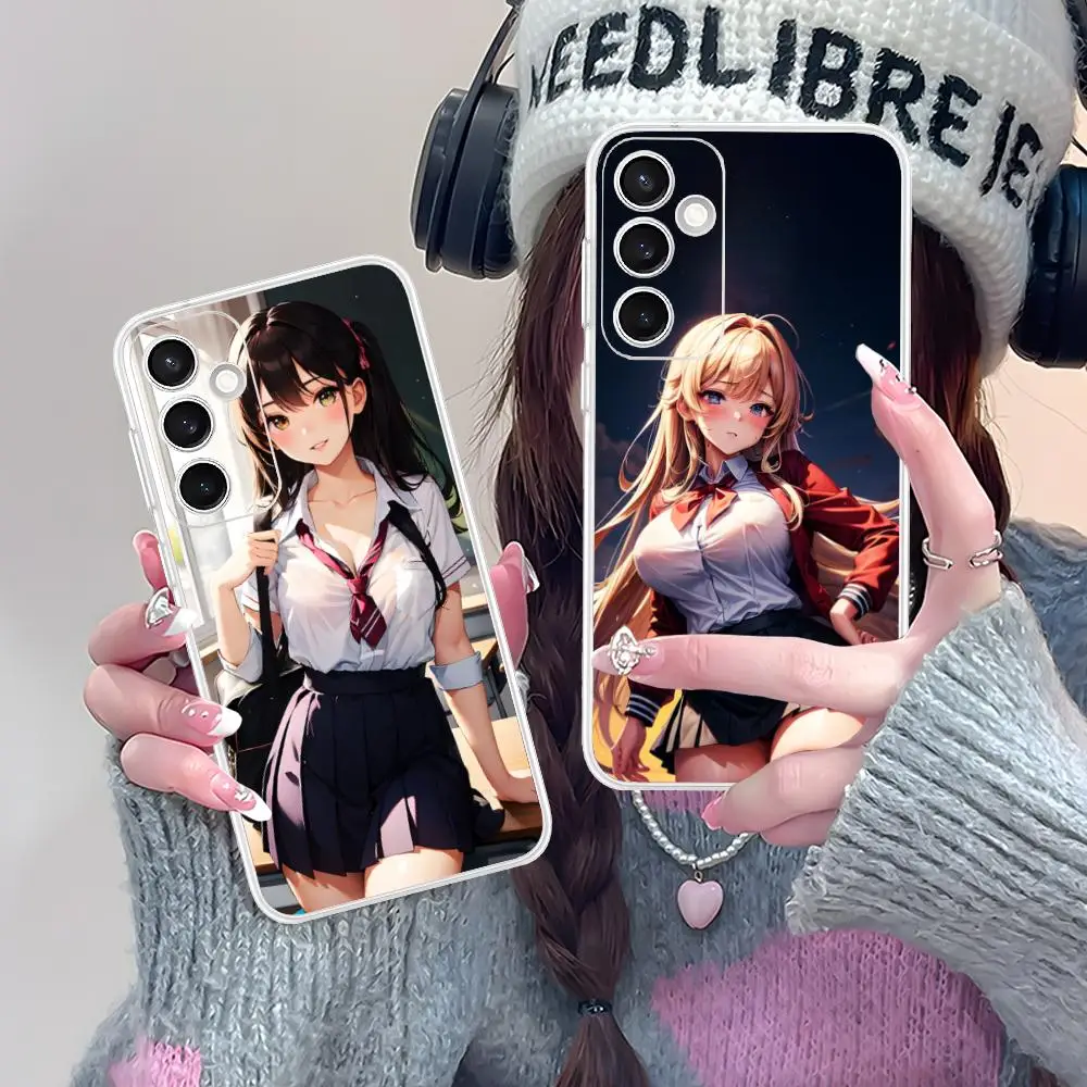 JK زي مدرسي فتاة قضية الهاتف لسامسونج غالاكسي S25 S24 S23 S22 S21Plus FE الترا واضح اللون واقية فاخرة جميلة