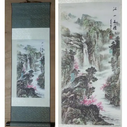 

Home decor Chinese silk scroll painting Chinese landscapes painting "The land is beautiful."