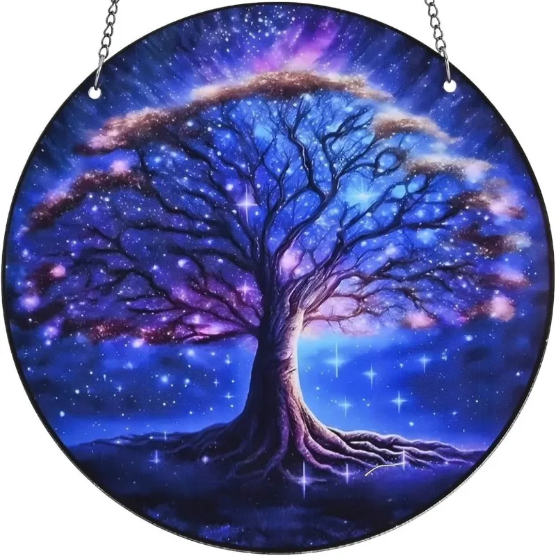 

5.9inch Tree of Life Wall Art Decor Sun Hanging Sign Round Indoor Outdoor Window Acrylic Welcome Plate Pendant Decoration